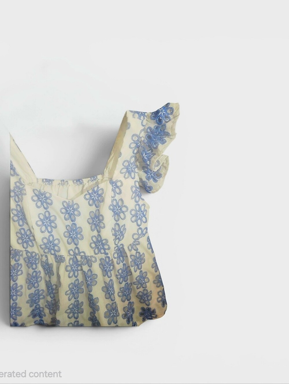 Blue Floral Embroidered Peplum Blouse | Sweetheart Neckline - Picture 2 of 7